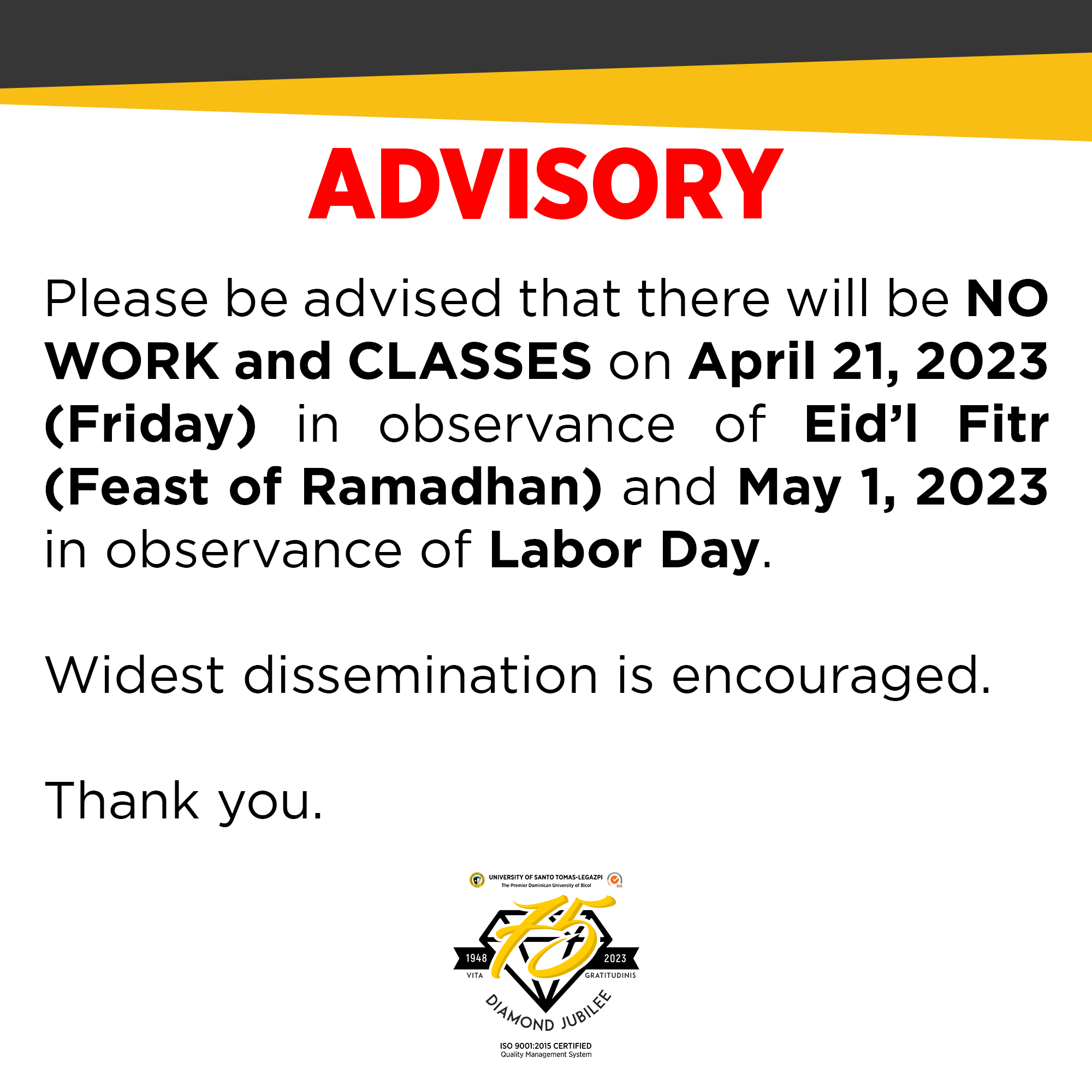 ADVISORY APRIL 18 2023 University Of Santo Tomas Legazpi advisory-april-18-2023-university-of-santo-tomas-legazpi